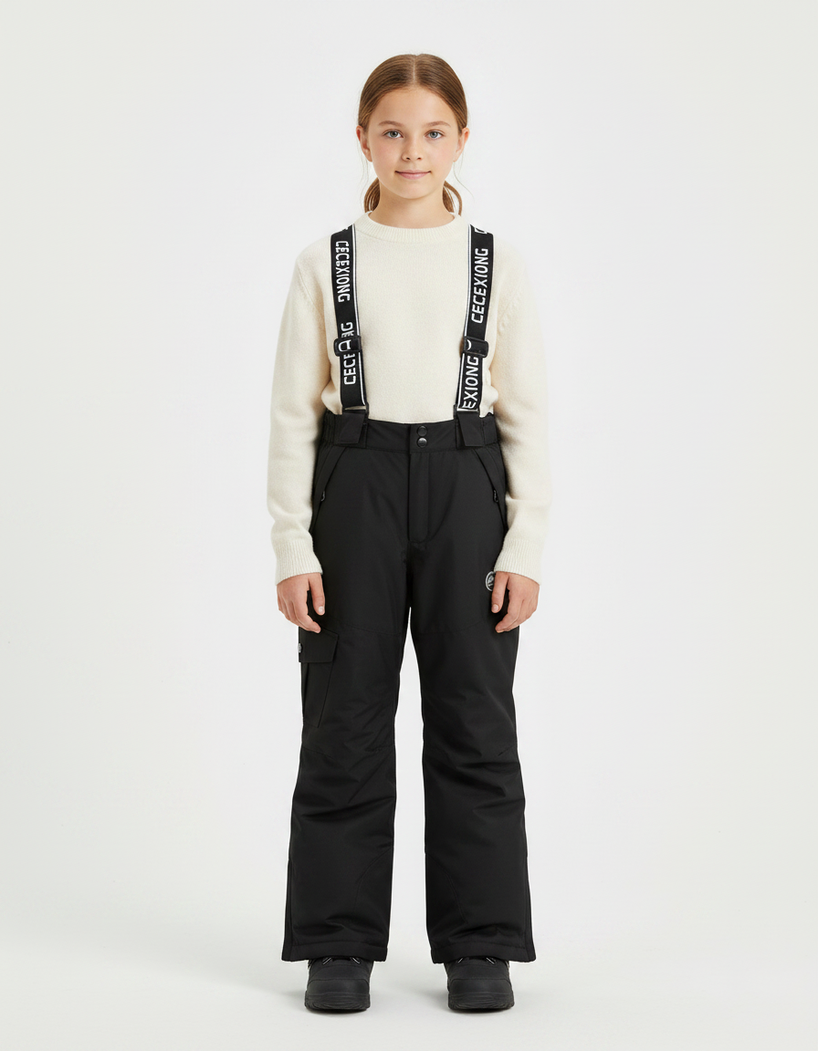 Pantalon Noir Imperméable Salopette Ski Enfant Chaud - Polyester