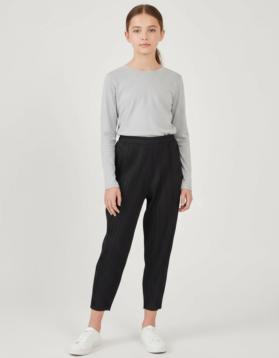 Pantalon Noir Plissé Carotte Décontracté Femme - Polyester