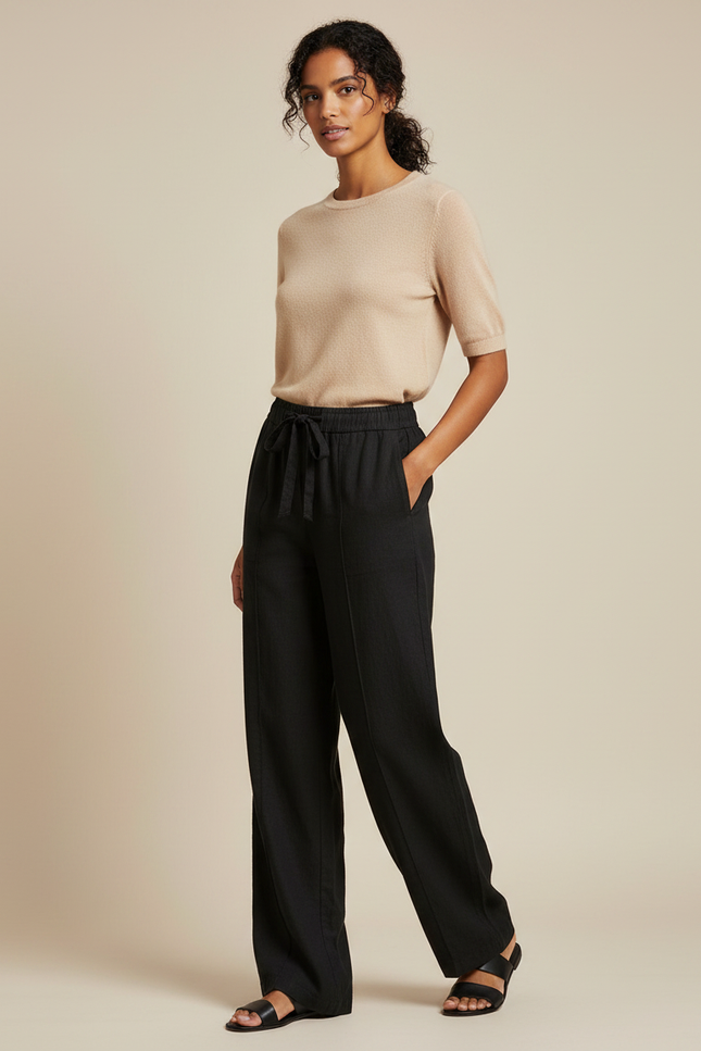 Pantalon Noir En Toile Femme