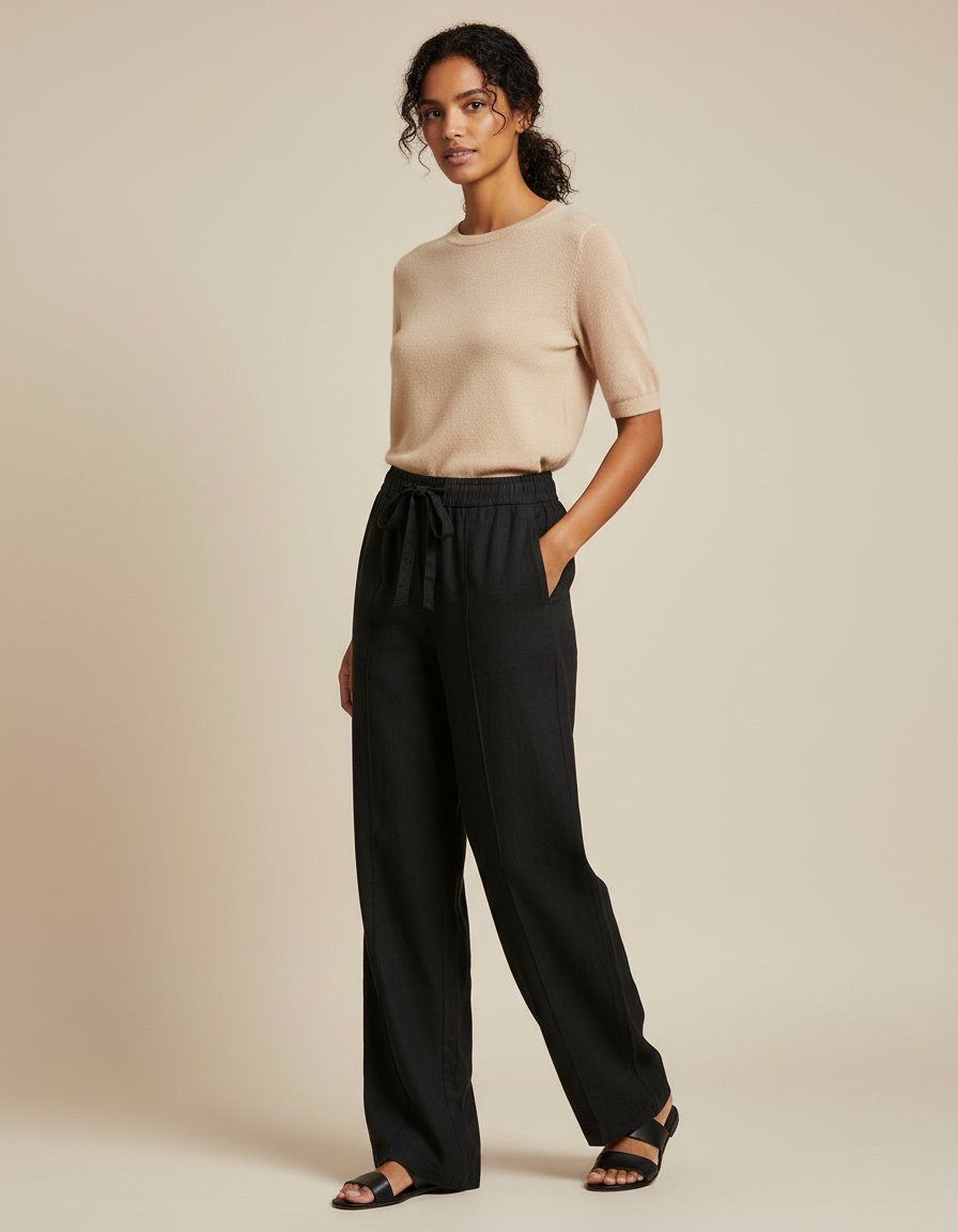 Pantalon Noir En Toile Femme