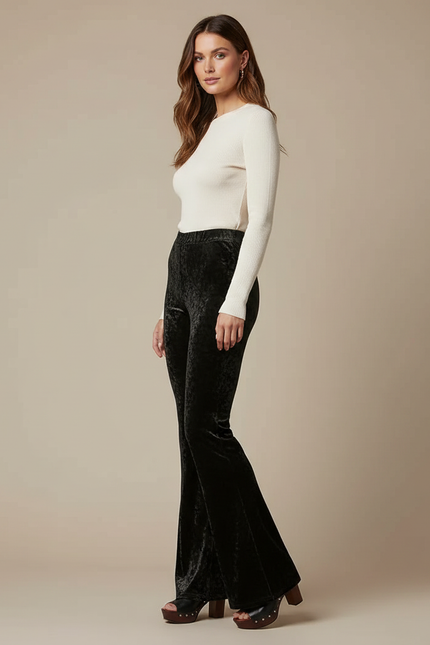 Pantalon Velours Ras Noir Femme