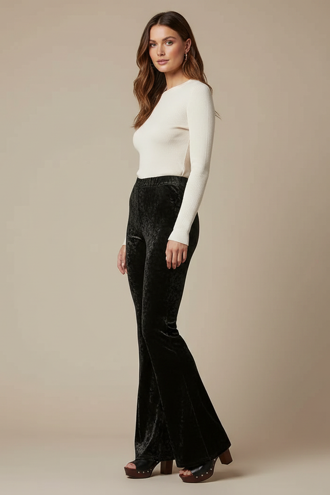 Pantalon Velours Ras Noir Femme