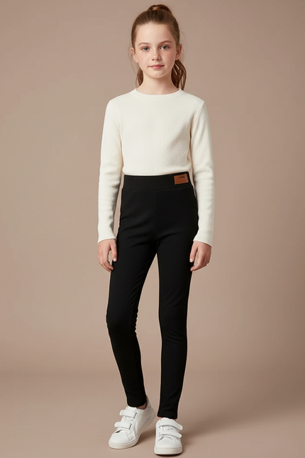 Pantalon Noir Côtelé Élastique Fille Confortable Slim - Maille