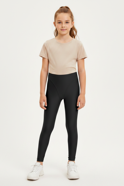 Pantalon Noir Fille Brillant Extensible Sport Confortable - Polyester