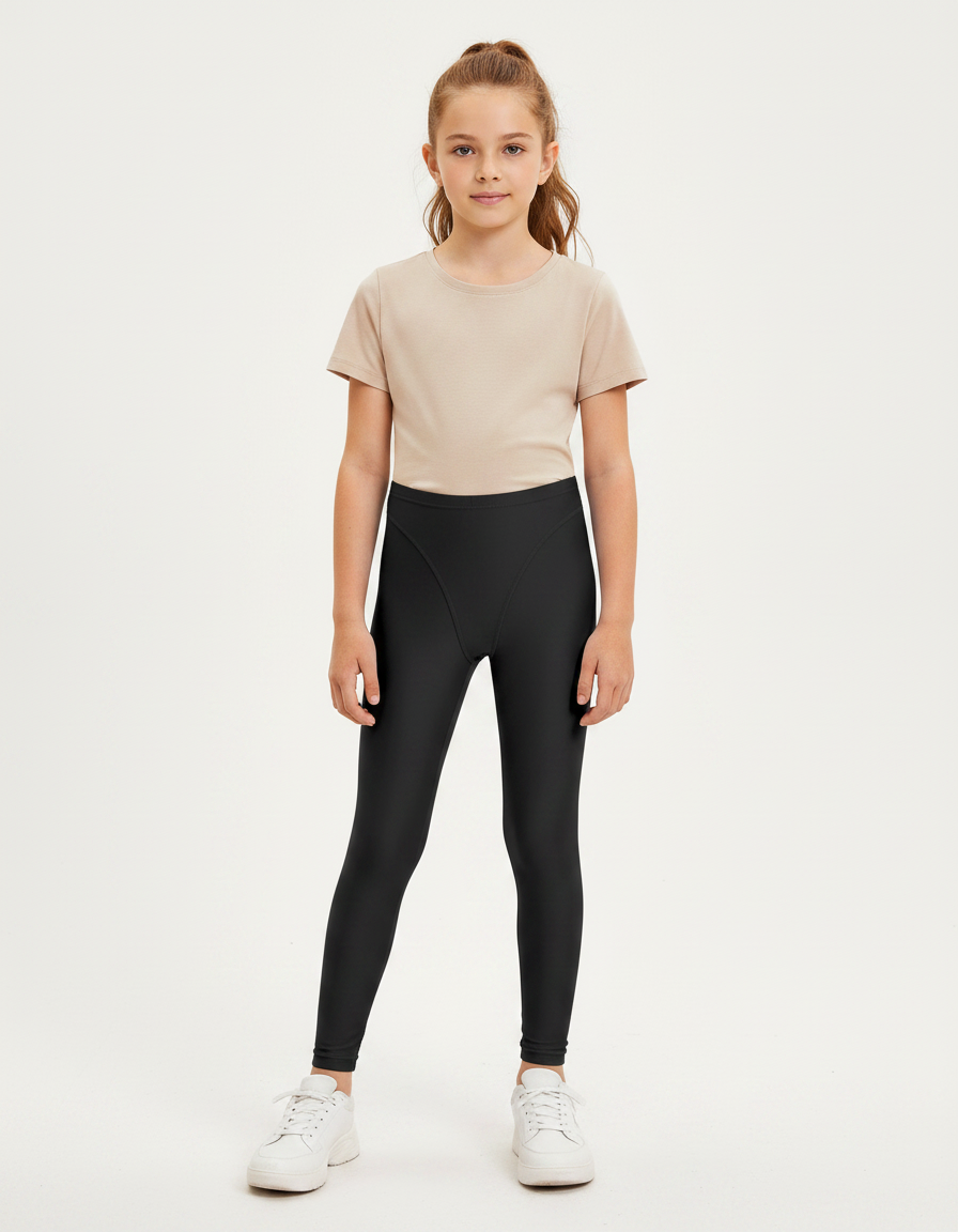 Pantalon Noir Fille Brillant Extensible Sport Confortable - Polyester