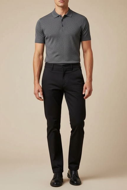Pantalon Noir Homme Coton Droit Élégant Décontracté - Gabardine