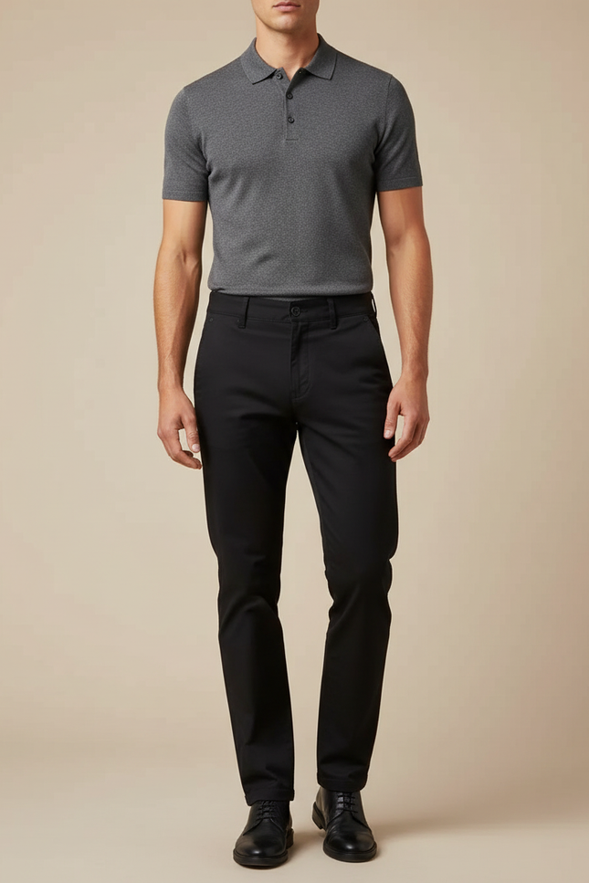 Pantalon Noir Homme Coton Droit Élégant Décontracté - Gabardine