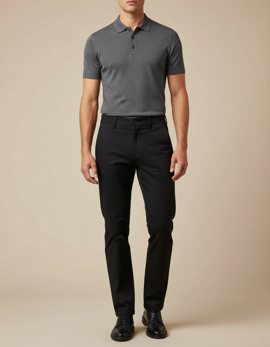 Pantalon Noir Homme Coton Droit Élégant Décontracté - Gabardine