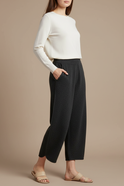 Pantalon Noir Tricoté Ample Confortable Chaud Décontracté - Gris Maille