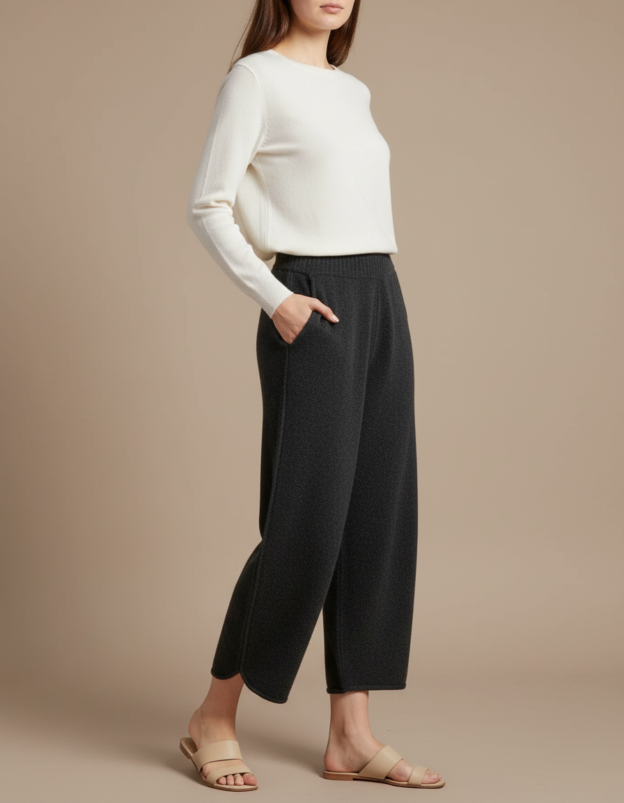 Pantalon Noir Tricoté Ample Confortable Chaud Décontracté - Gris Maille