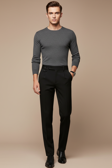 Pantalon Noir Habillé Slim Pli Devant Homme - Gabardine