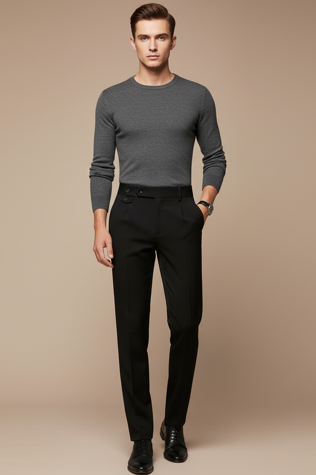 Pantalon Noir Habillé Slim Pli Devant Homme - Gabardine
