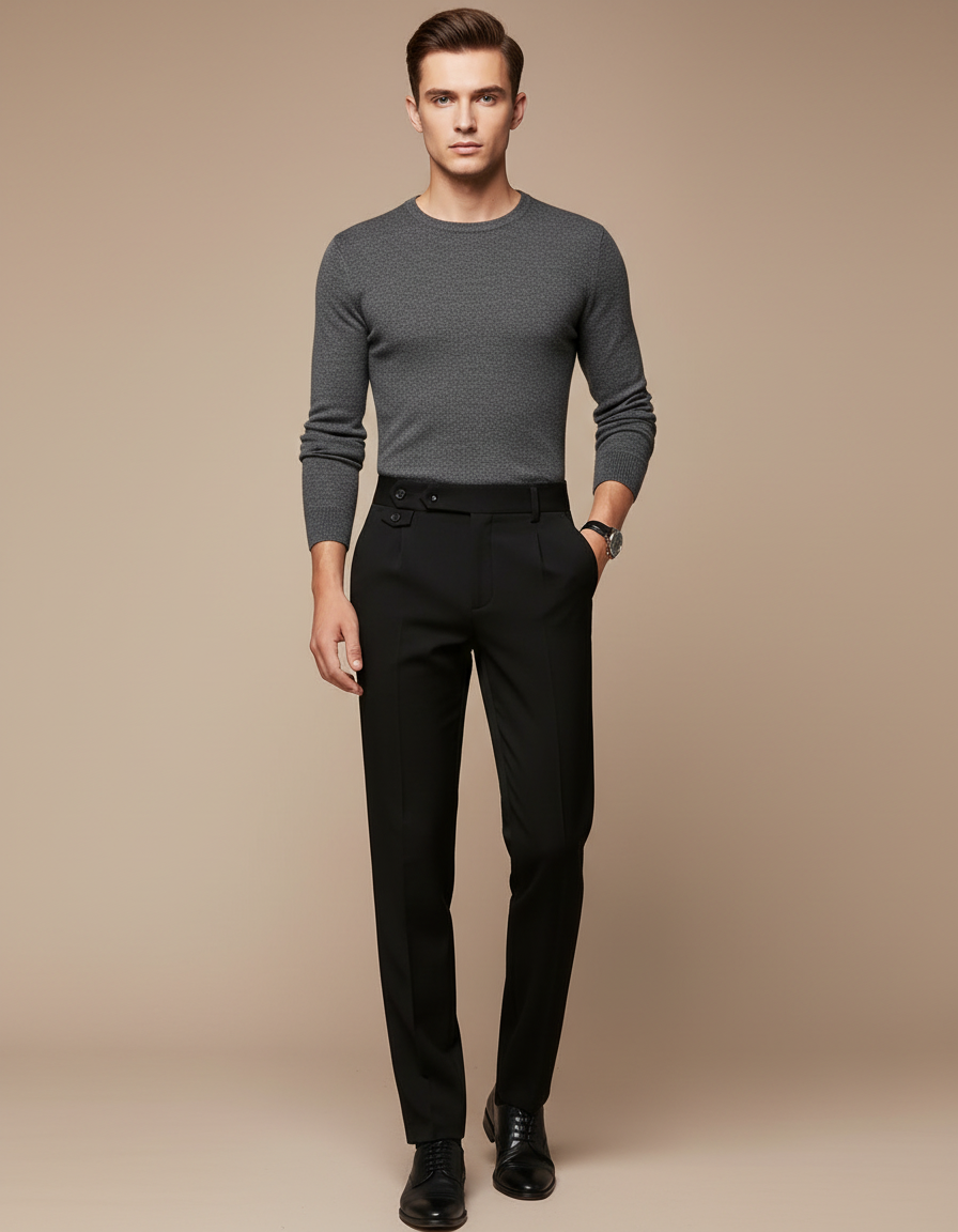 Pantalon Noir Habillé Slim Pli Devant Homme - Gabardine