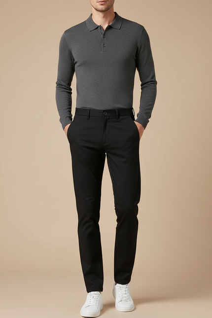 Pantalon Noir Slim Élégant Stretch Classique Homme - Polyester
