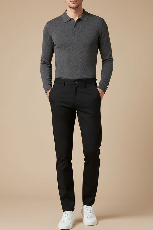 Pantalon Noir Slim Élégant Stretch Classique Homme - Polyester