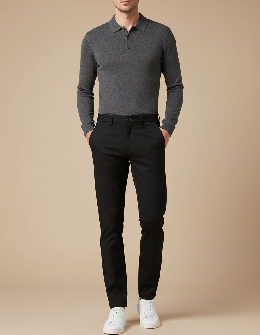 Pantalon Noir Slim Élégant Stretch Classique Homme - Polyester