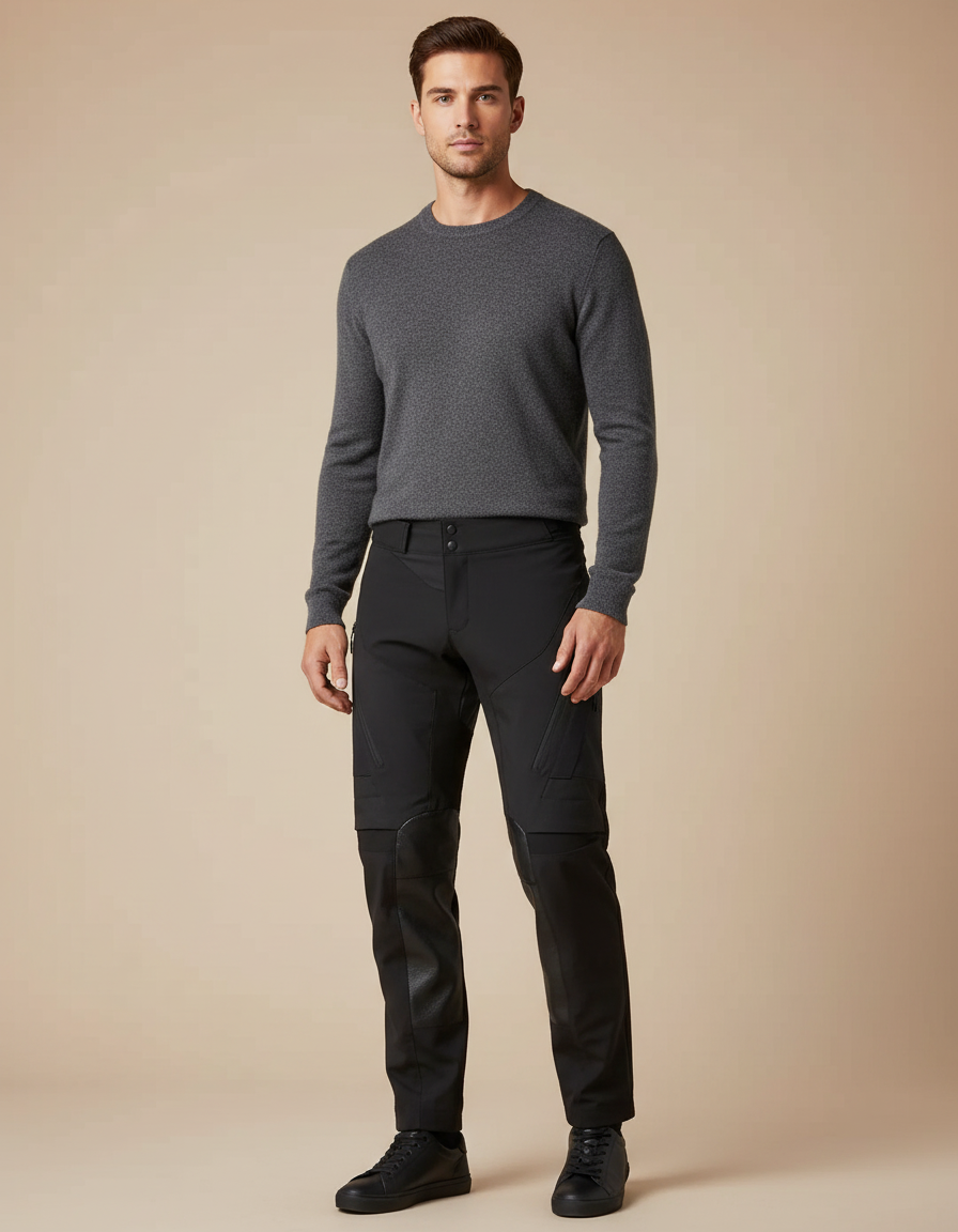 Pantalon Noir Technique Motard Ajusté Homme - Polyester