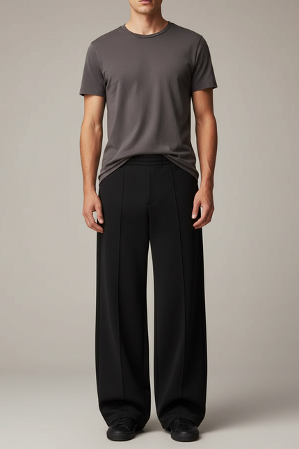 Pantalon Noir Jambe Large - Polyester