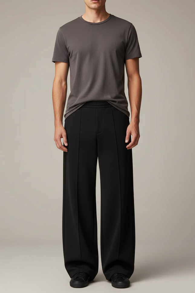 Pantalon Noir Jambe Large - Polyester
