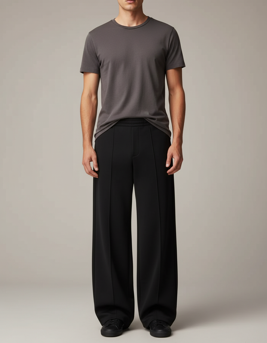 Pantalon Noir Jambe Large - Polyester