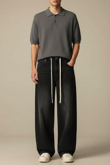 Pantalon Noir Homme Ample Décontracté Denim - Jean