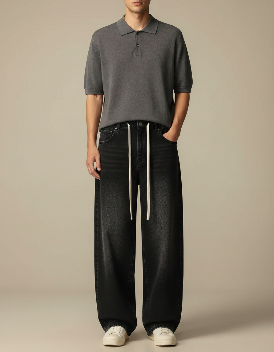 Pantalon Noir Homme Ample Décontracté Denim - Jean
