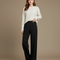 Pantalon Noir Large Droit Côtelé Épais Décontracté - Maille
