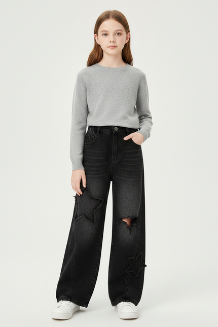 Pantalon Noir Ample Étoiles Détruit Enfant - Jean