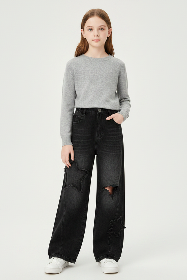 Pantalon Noir Ample Étoiles Détruit Enfant - Jean