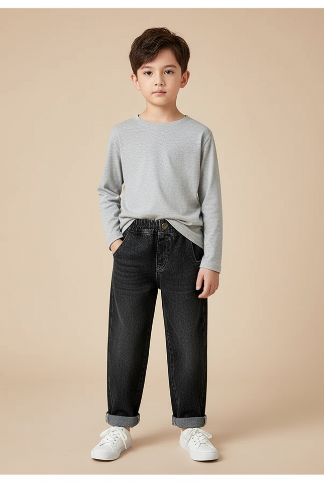 Pantalon Noir Harem Denim Enfant Décontracté Ample - Jean