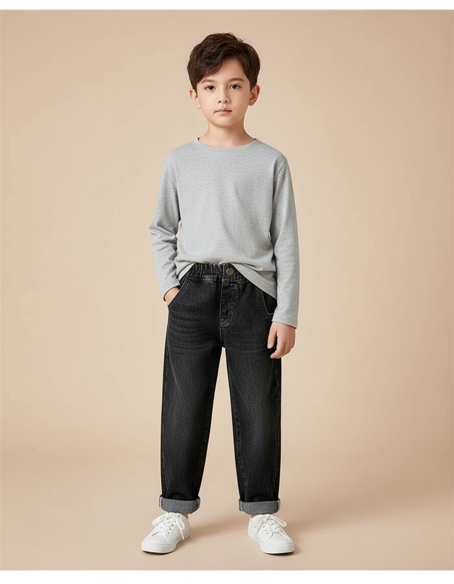 Pantalon Noir Harem Denim Enfant Décontracté Ample - Jean