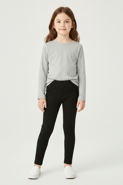 Pantalon Noir Fille Simple Confortable Extensible - Maille