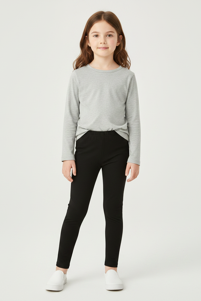 Pantalon Noir Fille Simple Confortable Extensible - Maille