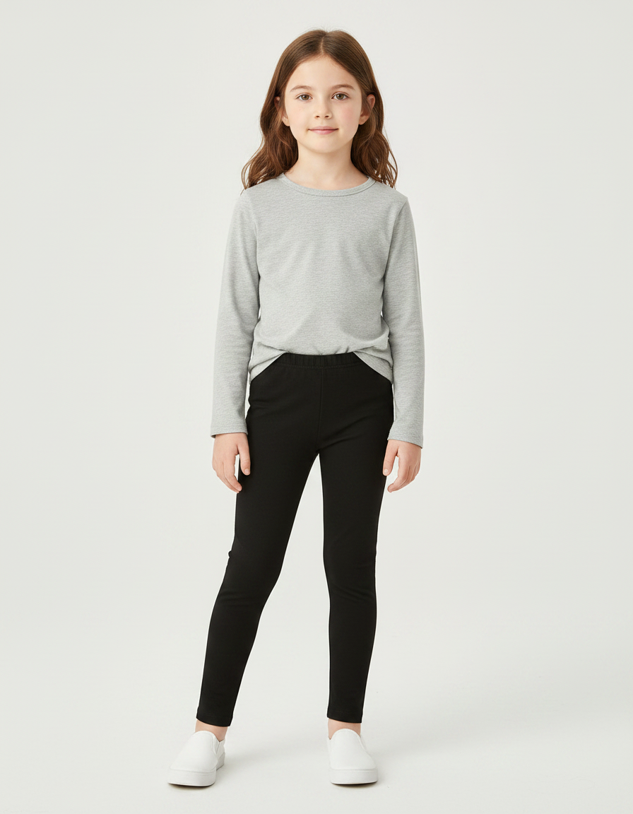 Pantalon Noir Fille Simple Confortable Extensible - Maille