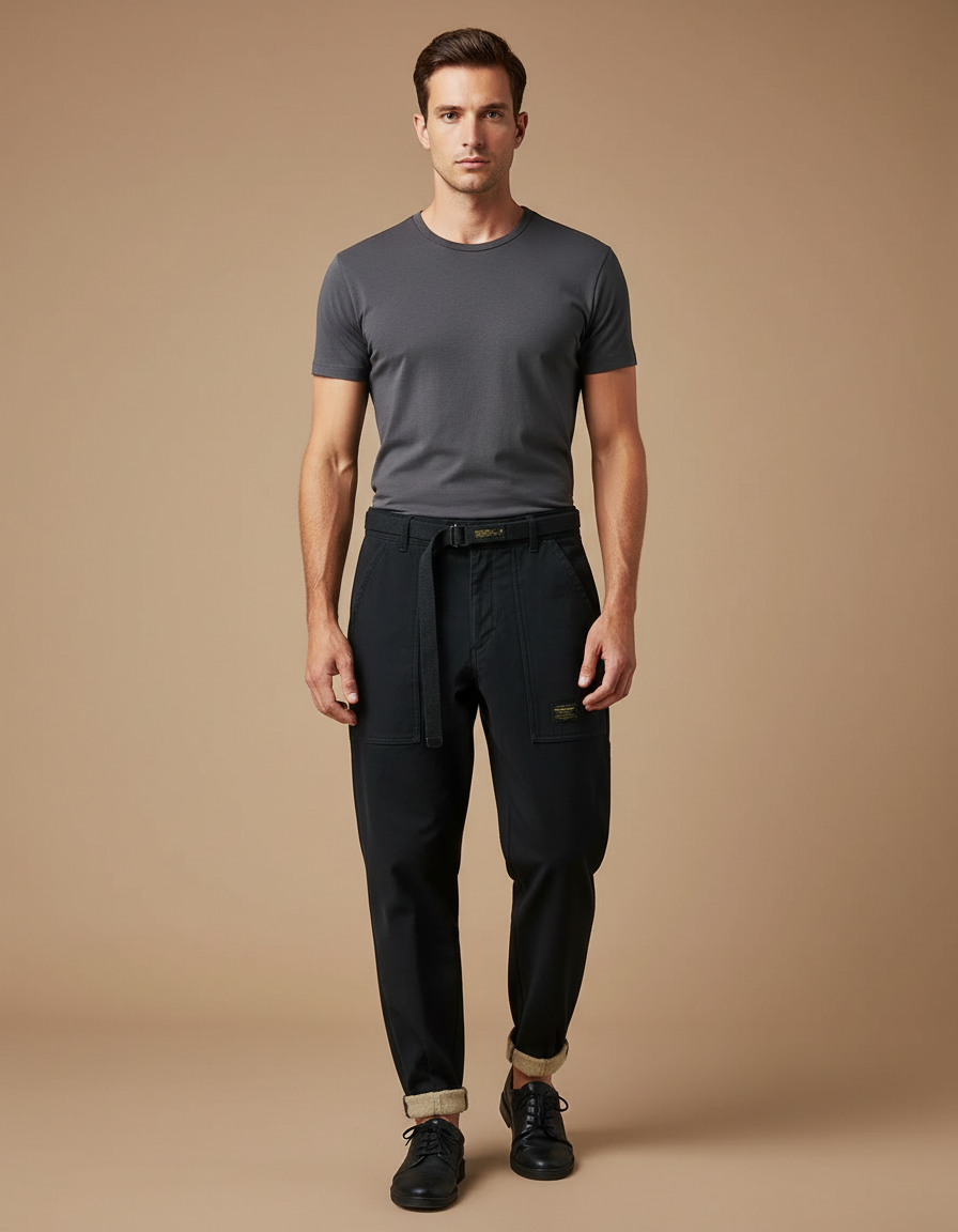 Pantalon Fuselé Homme Noir - Gabardine