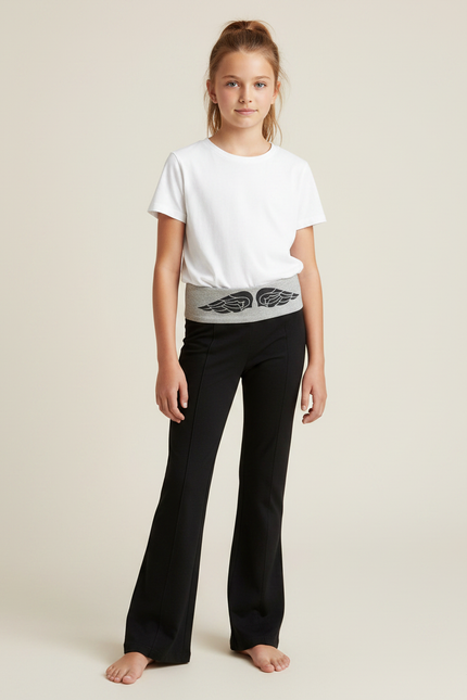Pantalon Noir Évasé Confortable Ailes Fille - Molleton