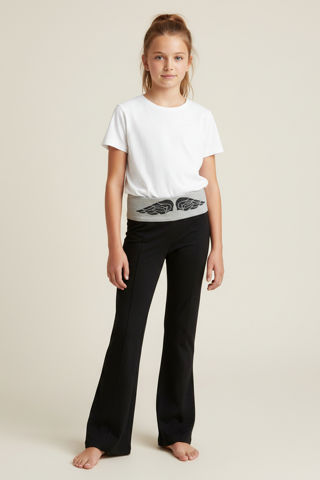 Pantalon Noir Évasé Confortable Ailes Fille - Molleton