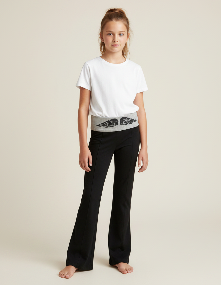 Pantalon Noir Évasé Confortable Ailes Fille - Molleton