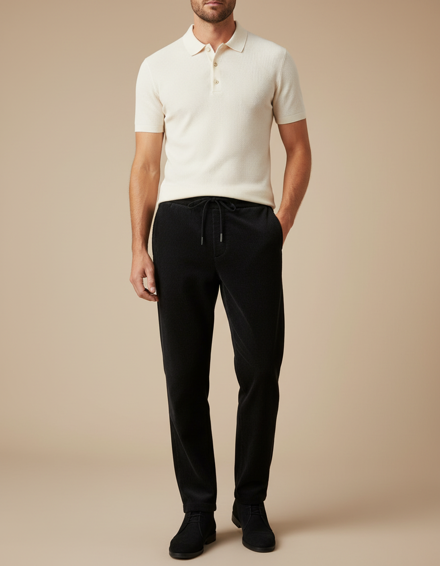 Pantalon Noir Côtelé Droit Décontracté Cordon Homme - Cordé