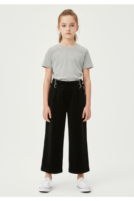 Pantalon Noir Côtelé Droit Enfant Décontracté Hiver - Cordé