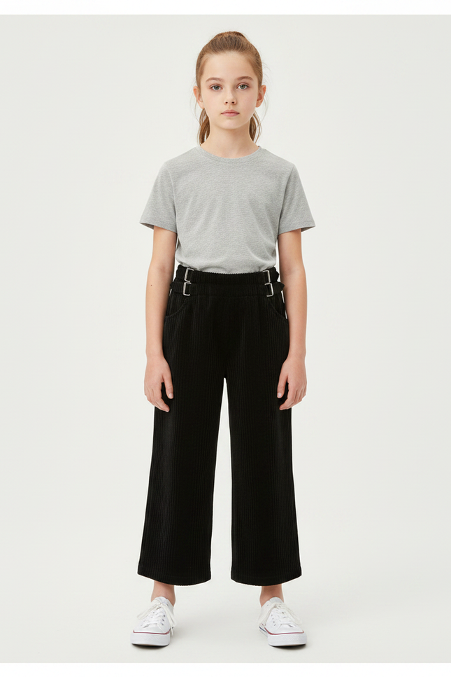 Pantalon Noir Côtelé Droit Enfant Décontracté Hiver - Cordé