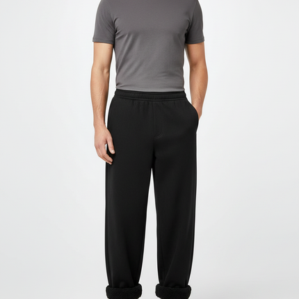 Pantalon Noir Ample Polaire Homme Hiver - Molleton