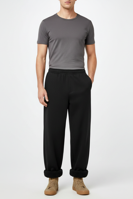 Pantalon Noir Ample Polaire Homme Hiver - Molleton