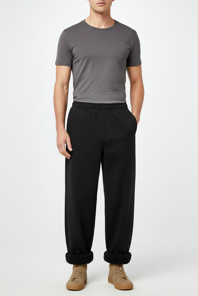 Pantalon Noir Ample Polaire Homme Hiver - Molleton