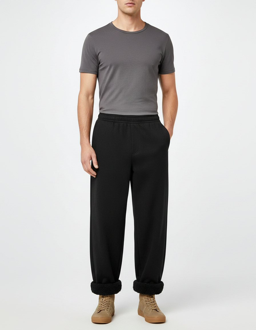 Pantalon Noir Ample Polaire Homme Hiver - Molleton