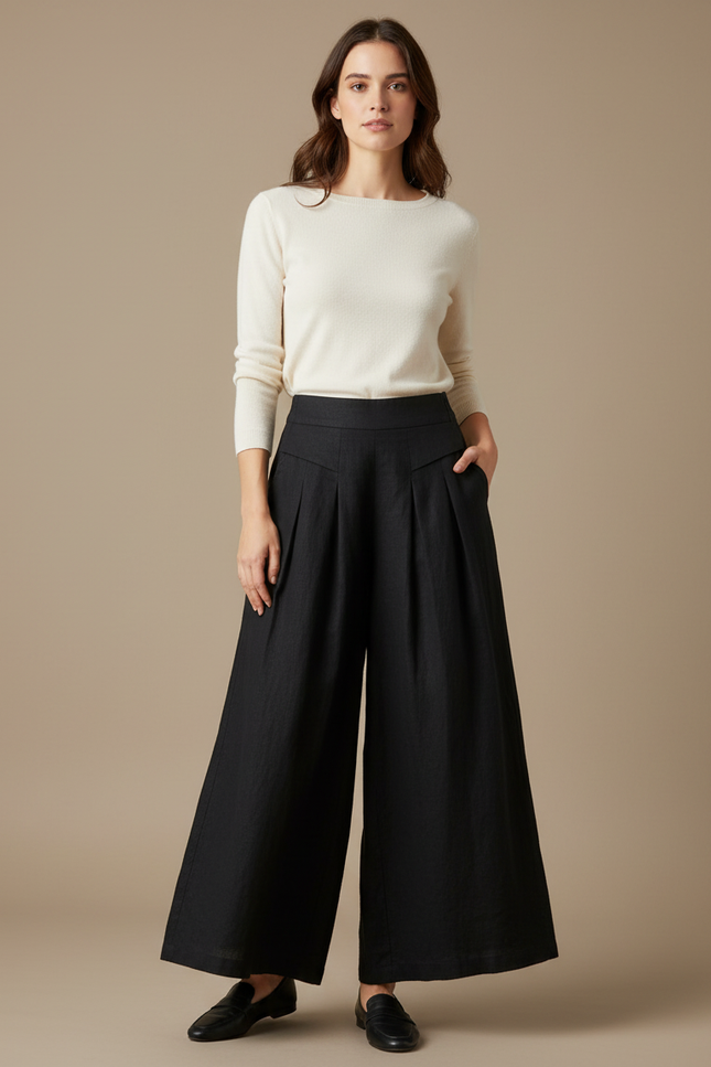 Pantalon Noir Femme Lin