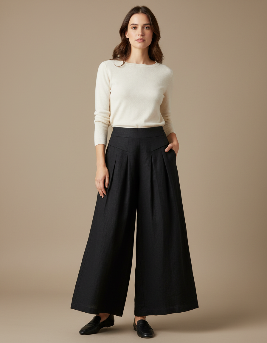 Pantalon Noir Femme Lin