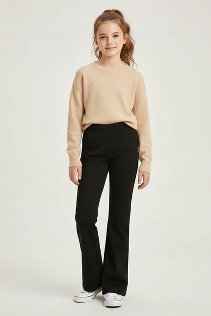Pantalon Noir Évasé Élégant Confortable Fille - Polyester