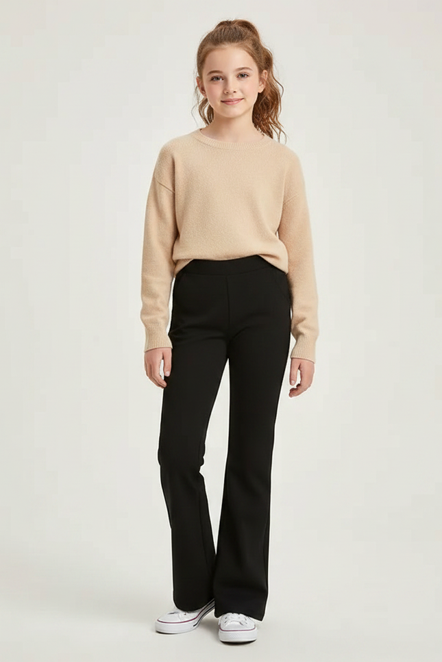Pantalon Noir Évasé Élégant Confortable Fille - Polyester