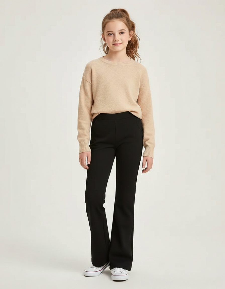 Pantalon Noir Évasé Élégant Confortable Fille - Polyester